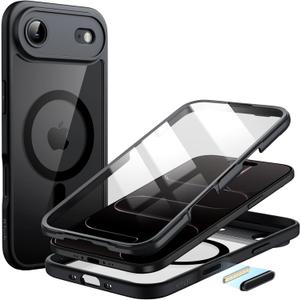 JETech Case for iPhone Air with Built-in Tempered Glass Screen Protector and Camera Control Button, Compatible with MagSafe, 360 Degree Full Body Cover, 6.5-Inch Display (Black)