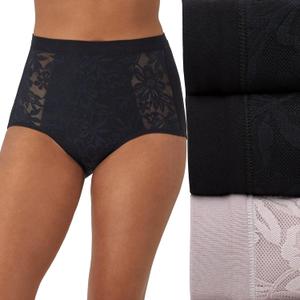 Bali womens Breathe Underwear, High-rise Briefs, Breathable Cotton Modal Lace Panties, 3-pack (8, Black/Black/Gloss)