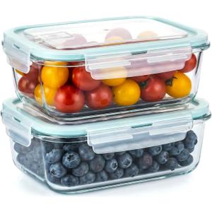 2 Pack Fruit Storage Containers for Fridge, Glass Fruit Containers for Fridge with Airtight Lid, Airflow Vent Design to Keep Produce Fresh Longer, Ideal for Fruits and Vegetables Storage