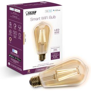 Feit Electric ST1960/FIL/AG 60 Watt Equivalent WiFi Dimmable, No Hub Required, Alexa or Google Assistant ST19 Edison Vintage LED Smart Light Bulb, Yellow, 5.4" H x 2.5" D, 2100K Amber,  1 Count (Pack of 1)