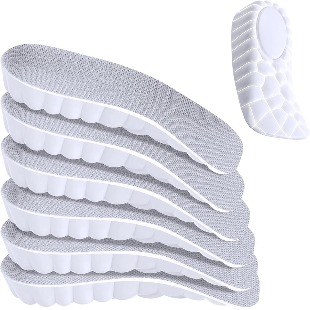Glitopper 3 Pairs Orthopedic High Pads 2.0 Height Increase Insoles Arch Support Insoles 4d Cloud Elastic Height Cushions for Men Women Relief Plantar Fasciitis and Flat Feet(Grey,0.6 Inch)