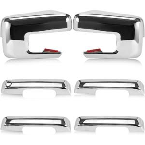 Chrome Mirror Caps +Door Handle Cover Caps Fit for F150 2021 2022 2023 2024 2025,F250 F350 F450 F550 Mirror Cover with Signal Light+ Door Handle Cover Caps W/ 1 SMT Keyholes (6PC ）