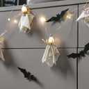 2 x Light Up Ghost Garland Halloween Decoration- Handmade LED Ghost String Light with Timer- Cute Ghosts Banner for Halloween Party Fireplace Mantle Wall Windows Decor (5.5Feet-Length)