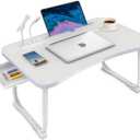 Fayquaze Laptop Bed Desk, Portable Foldable Lap Bed Table with USB Charge Port Storage Drawer and Cup Holder,Lap Desk Laptop Stand Tray Table Serving Tray for Eating, Reading and Working (White)