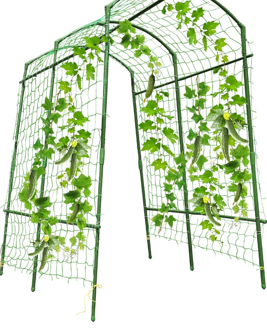 Five A-Frame Cucumber Trellis Garden Trellis with Raised Bed, Large Outdoor Arch Trellis Vegetable Squash Trellis Grape Tunnel for Climbing Plants Fit Cucumber,Tomato,Squash,Zucchini