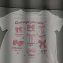 BEAUDRM Girl's Bow Shirt Cute Graphic Tees Letter Print Short Sleeve Crew Neck Summer T Shirt 11Y
