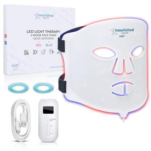 Nourished Bodynskin Portable LED Face Mask with Near-Infrared - Blue, Red Light Therapy for Face - 114 LEDs - Skincare Tool for Wrinkles, Anti-Aging