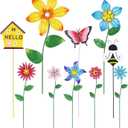 Hogardeck Garden Decor for Outside, Set of 10 Metal Flowers Decorative Garden Stakes for Spring Decor, Gardening Gifts for Women Mom Grandma Wife, Yard Art Outdoor Lawn Porch Pathway Decorations