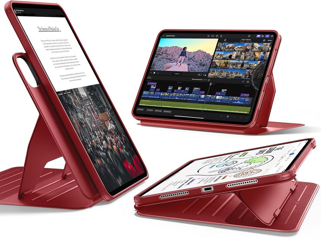 ESR for iPad Pro 11 Inch Case (M5/M4) 2025/2024, Rotating Case with Removable Magnetic Cover, Adjustable Portrait/Landscape Stand, 9 Standing Angles, Shift Series, Red