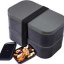 Stackable Bento Box with Utensils Microwave Safe, All-in-One Meal Prep Compartment Lunch Containers Leak Resistant Lunch Box with Sauce Container 60oz Gray  