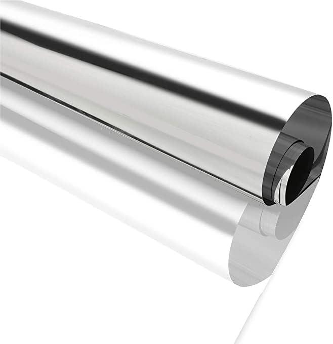 One Way Window Film Daytime Pravicy Window Film Mirror Effect Reflective Self-Adhesive Decorative Heat Control Anti UV Window Tint Film for Home and Office Silver&Silver 2Mil 17.7 Inch x 6.5 Feet