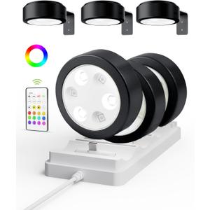 EZVALO Picture Lights for Wall, Rechargeable Battery Magnetic Poster Lights with 3 Color Temps & 12 RGB, Remote Dimmable Timer Light, Wall Decor Light for Art Display (6 Pack with Charging Station) (Black)