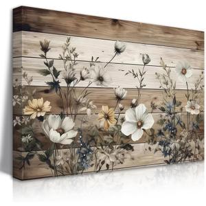 EGMAVQZY Vintage Floral Wall Art Rustic Flowers Wall Decor Farmhouse Canvas Poster Picture for Home Wall Decor, Living Room and Bedroom Decor 16x24 Inch Ready to Hang