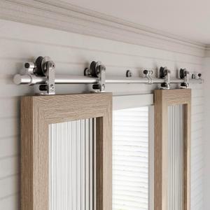 108"/9FT Top Mount Sliding Barn Door Hardware Kit Stainless Steel, Heavy Duty, Smoothly and Quietly, Barn Door Track Fit Max. 27.5"×2 Wide Double Door, Easy to Install (Panel not Included)