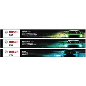 BOSCH B36003 360 Complete Vehicle Wiper Blade Replacement - Includes Front Beam Blades (Pair) + Rear Wiper Blade (1) - 26"/17"/12" - Parts missing