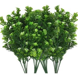 Artificial Plants, Faux Plastic Bean Flowers Shrubs Fake Grass Leaves Simulation Greenery Bushes Indoor Outside Home Garden Office Yard Verandah 12 Pack