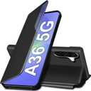 Galaxy A36 Flip Case for Samsung Galaxy A36 5G Case, Clear View Slim Fit Leather Cover for Samsung A36 Phone Case with Kickstand Rugged Heavy Duty Shockproof Bumper Shell (6.64 Inches, 2025) (Black)