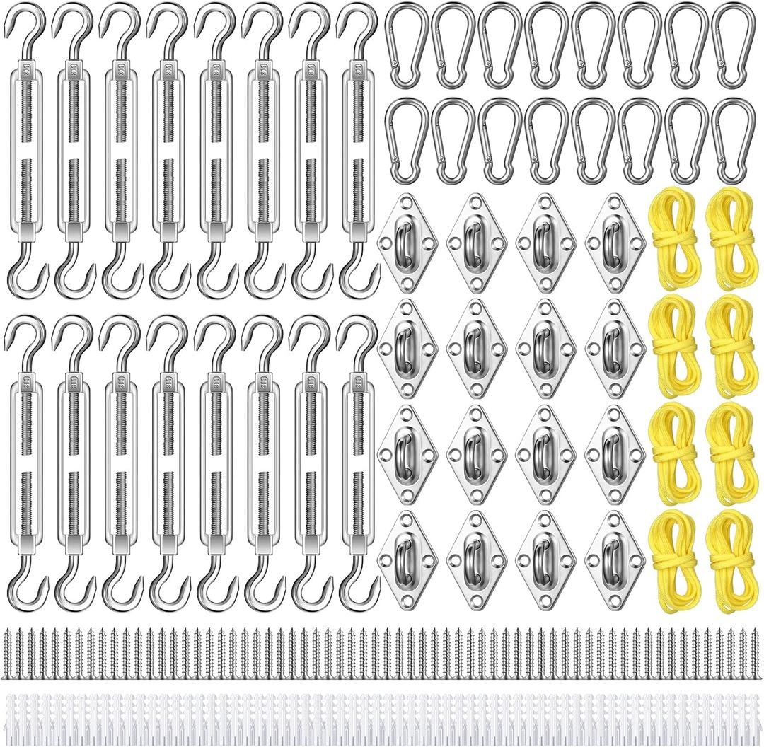 Tandefio 184 Pcs Sun Shade Sail Hardware Kit Heavy Duty Anti Rust Retractable Stainless Steel Outdoor Shade Sail for Triangle Rectangle Installation (Silver)