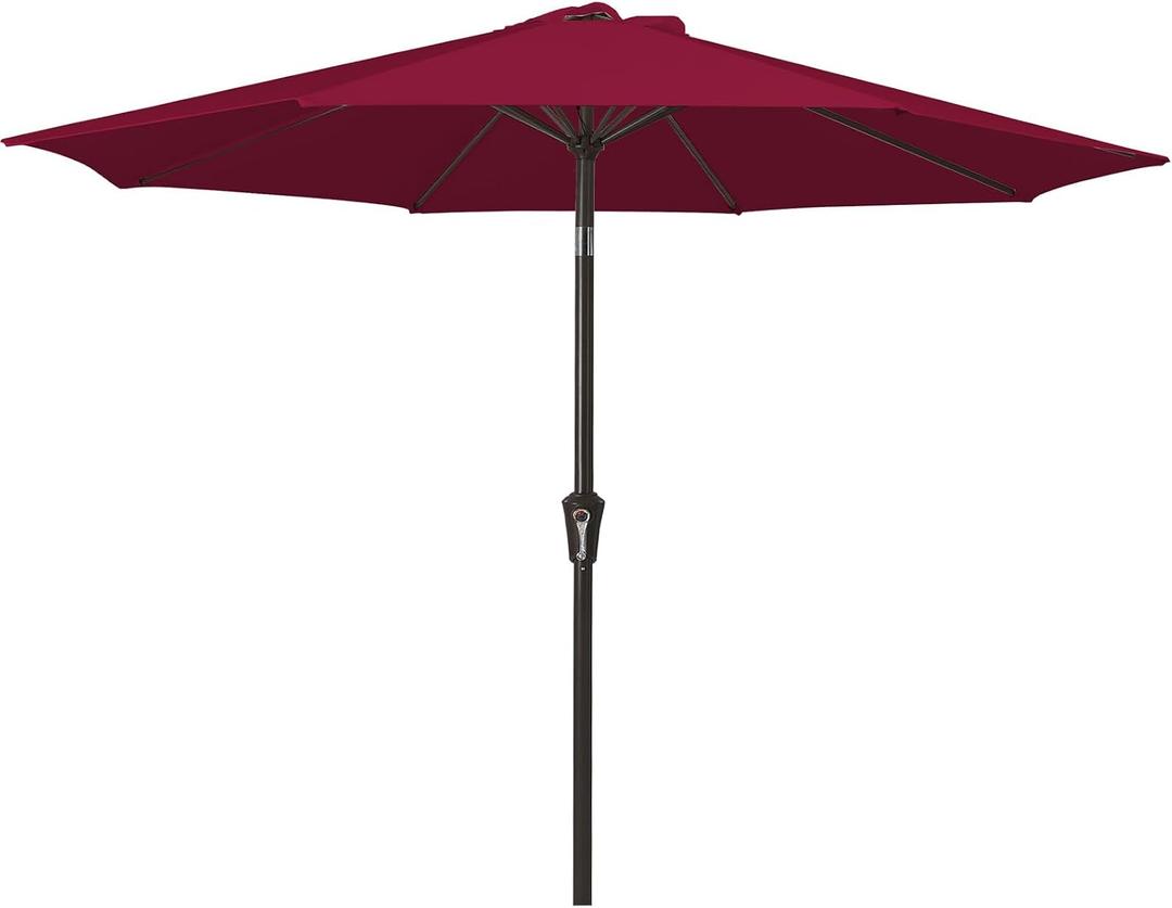 MEWAY 9ft Patio Umbrella Outdoor Table Umbrellas with Push Button Tilt and Crank, Market Umbrella 8 Sturdy Ribs for Deck, Garden, Pool and Backyard, Dark Red