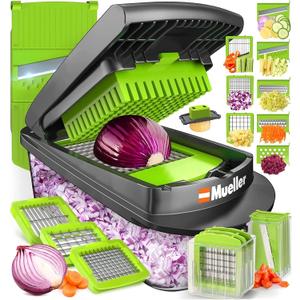 Muller Austria Pro Series Vegetable and Fruit Cutter 8 Blade Multi Function Vegetable Chopper Hand Food Cutter for Home Kitchen Onion, Carrot Potato, Fruit, Salad (Green-Gray)