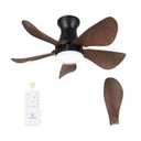 FANSHAIN 30 Inch Flush Mount Ceiling Fan with Light - Small Ceiling Fan with Light for Bedroom/ Kids Room/ Small Room - Low Profile Design - Indoor/ Outdoor Use - 5 Blades Walnut