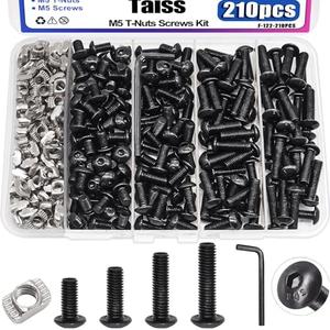 Taiss 210PCS M5 T-Nuts Screws Kit,Hammer Head T Slot Nut for 2020 Series Aluminum Extrusion,M5 Button Head Socket Cap Head Screws,Nut and Screw Kits for Mlok Screws and Nuts Replacement Set