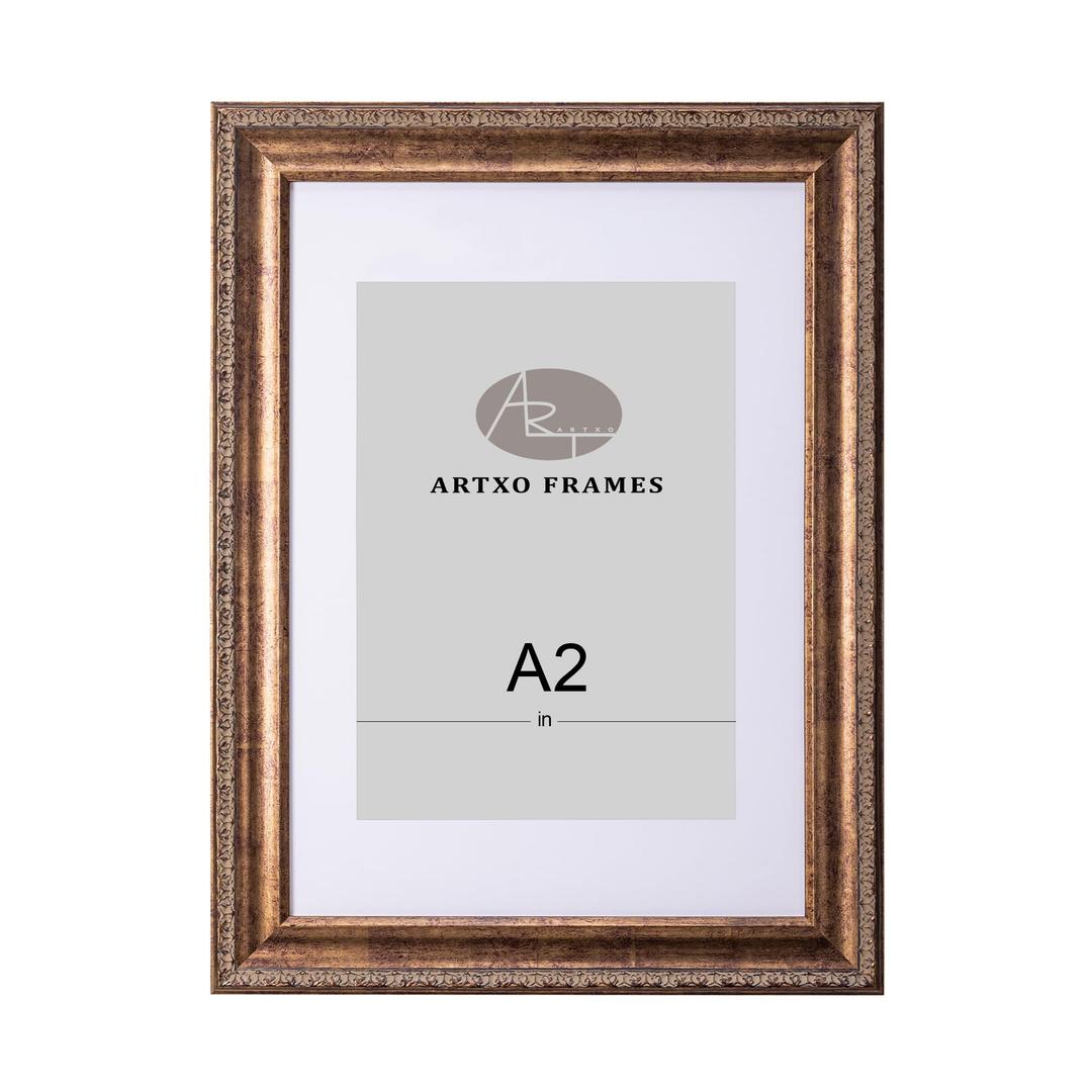 ArtXO 11x14 Antique Bronze Picture Frame, 2.4" Wide Ornate Wood, Wall Decor