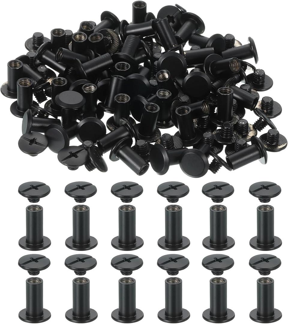 PATIKIL 15mm Chicago Screws Leather Rivets, 60 Set Leather Rivets Nail Stud Screws Bolt Assorted Kit for DIY Leather Craft Bookbinding Decorate Repair Belt Bag Clothing, Black