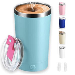 Self Stirring Coffee Mug With Lid, 13.5oz Rechargeable 316 Stainless Steel Detachable Base Auto Mixing Cup, Fast Stirring for Coffee, Milk, Cocoa Blue