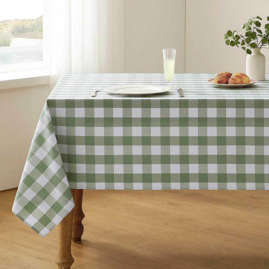 Checkered Tablecloth Rectangle Waterproof Gingham Table Cloth Washable Buffalo Plaid Table Cover Wrinkle Free for Kitchen, Dining and Outdoor Picnic, 52 x 70 Inch, Sage Green and White