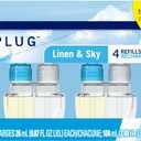 Febreze Plug In Air Freshener, Odor-Fighting Scented Oil Refill, Linen & Sky Scent, 4 Refills