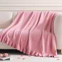 Amlie Home Ultra Soft Ruffle Knit Chenille Throw Blanket for Couch & Bed, Cozy Flowers Blankets for Home Decor, Gifts for Women Mom Sister on Mother's Day Valentine's Day Birthday, 50"x60", Pink