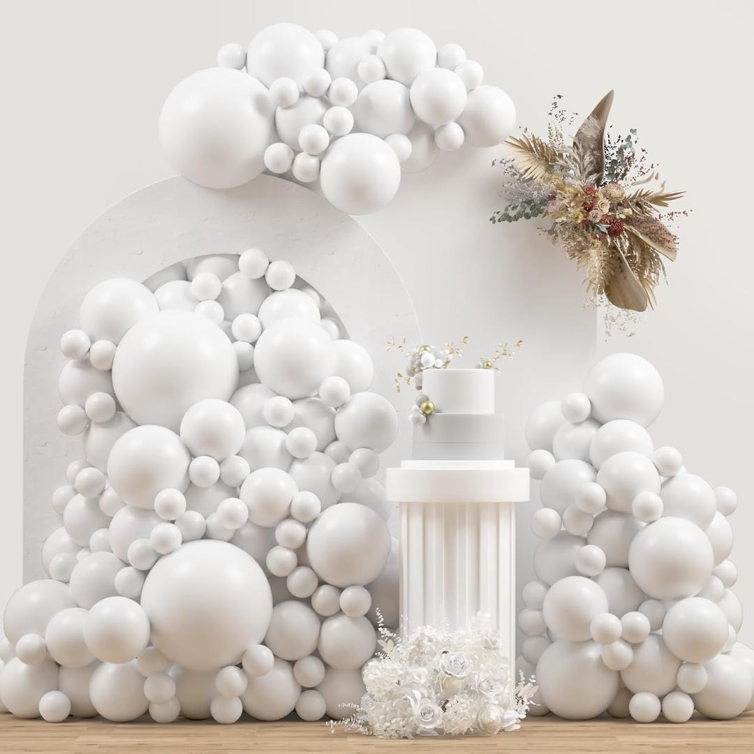 White Double Stuffed Balloons Different Size 115Pcs 5/10/12/18" White Balloon Arch Garland kit for Birthday Baby Shower Bridal Shower Gender Reveal Wedding Theme Party
