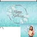 Renaiss Teal Green Happy Birthday Backdrop for Women 10x6.5ft Aqua Green Rose Teal Balloons Glitter Photography Background for Woman Bday Party Decorations Fabric Photo Studio Video Prop (10Wx6.5H FT)