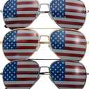 grinderPUNCH 3 Pack Bulk USA America Glasses - American Flag Aviator Sunglasses - Assorted Colors (Red White Blue)
