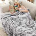 Bedsure Sherpa Blanket - Soft, Fuzzy & Fluffy Faux Fur - Warm, Cozy Throw Blanket for Couch, Sofa and Bed, Tie Dye Design, Light Grey, 50x60 Inches