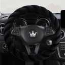 Luxury Fluffy Winter Car Steering Wheel Cover for Women Soft Warm Plush Cute Auto Accessories for Vehicle, Sedan, Universal, Fuzzy, Anti Slip, Black, Standard Size, 14.75-15.15"