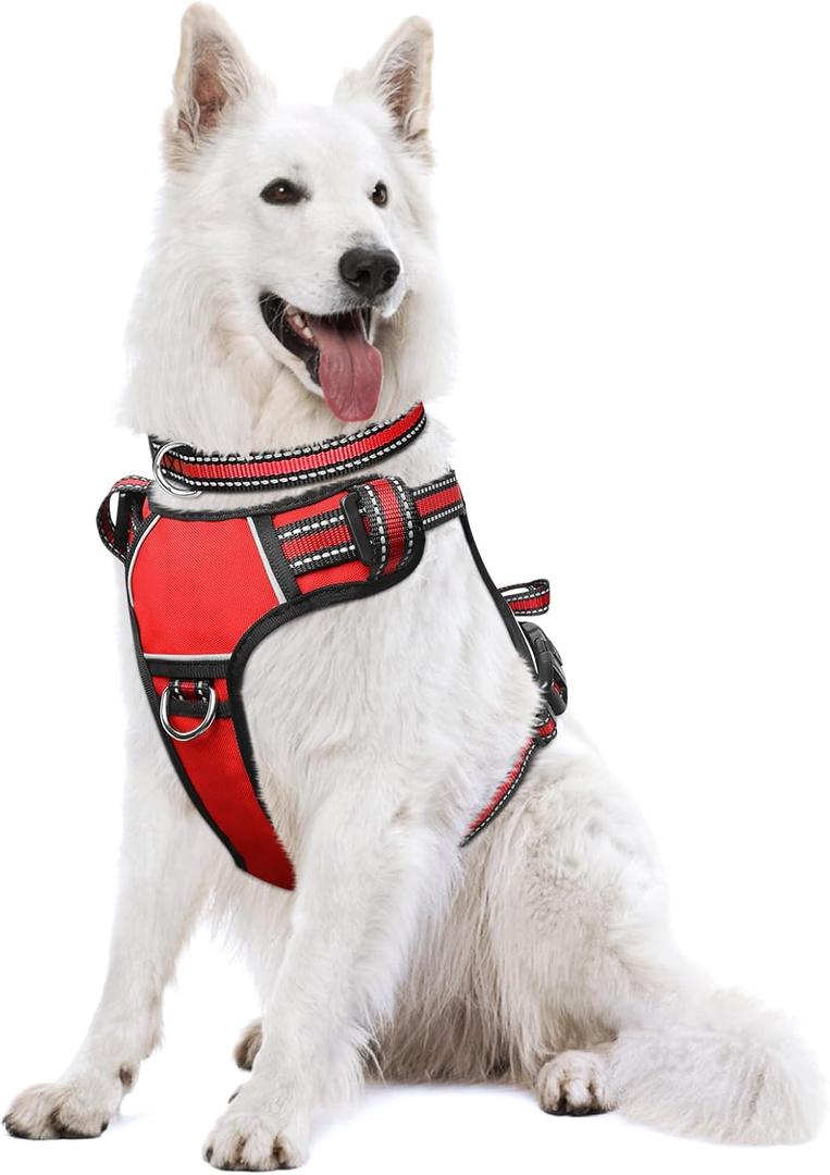 WINSEE Dog Harness No Pull, Pet Harnesses with Dog Collar, Adjustable Reflective Oxford Outdoor Vest, Front/Back Leash Clips for Small, Medium, Large, Extra Large Dogs, Easy Control Handle for Walking (Red)