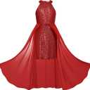 GRACE KARIN Girls Halter Neck Sequin Dress Kids Fancy Formal Party Christmas Sparkly Pageant Birthday Dresses (10-12 Years, Red)