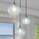 3-Light Blue Cluster Glass Pendant Light, Hanging Chandelier with Globe Shade, Glass Ball Pendant Light Fixtures for Kitchen Island, Dining Room, Living Room, Bedroom