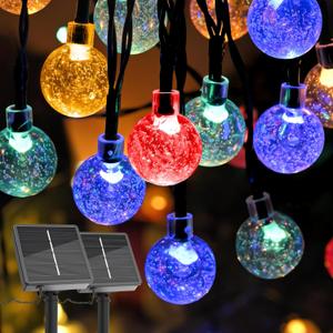 2 Pack Solar Lights Outdoor Waterproof, Total 72ft 120 LEDs Crystal Globe with 8 Modes, Solar String Lights for Outside, Patio Porch Garden Yard Summerween Party Decor (Multicolor)