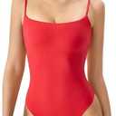 QINSEN Women‘s Spaghetti Strap Bodysuit Top Square Neck Sleeveless Double Lined Cami Shirts, S, Red