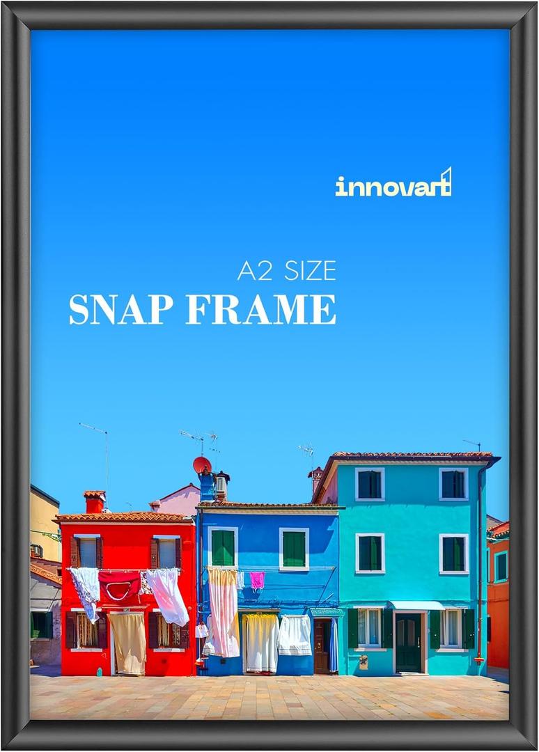 INNOVART Black Aluminum Snap Frame for Poster 16 x 24, Front Load Snap Frame Poster with PVC Protective Film for A2 Size, Metal Picture Frame Wall Mounting, Easy Open Aluminum Display Profile