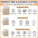 6 Pack Cotton Mesh Laundry Bag, Beige Wash Bags with Sturdy Zippers, Breathable Cotton Wash Bags for Underwear, Clothes, Pants, Socks (3 Assorted Sizes)