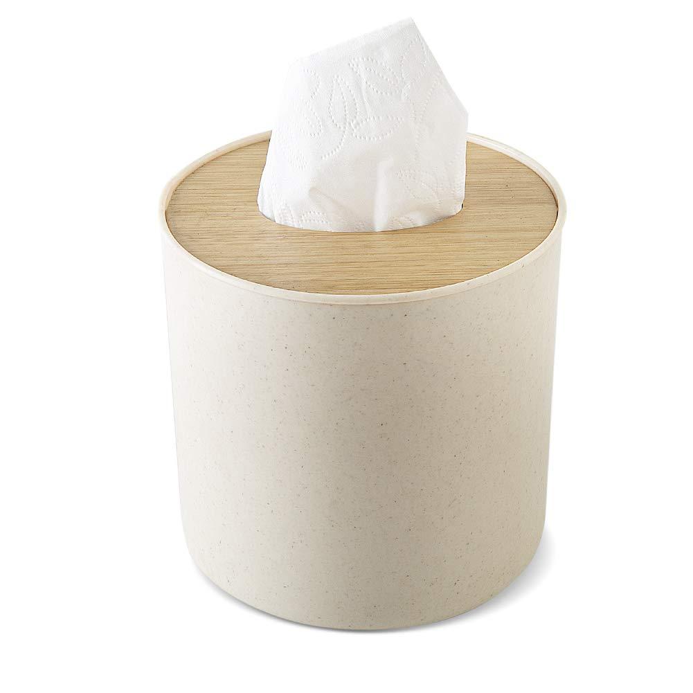 Zimon Toilet Paper Roll Dispenser with Bamboo Lid, Decorative Round Paper Holder, Bathroom Tissue Box Cover
