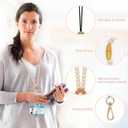 2 Pcs Teacher Lanyards with 2 PCS ID Badges Holder Wood Silicone Beaded Lanyard for Keys Cute Breakaway Lanyards Necklace for ID Badges Woman Teacher Nurse Office