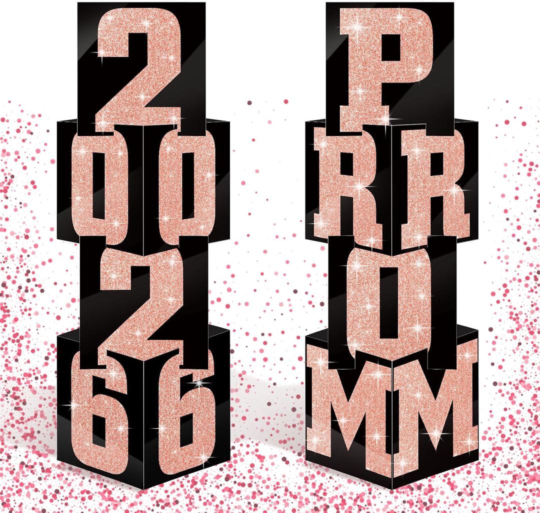 Queekay 8 Pcs Prom Column Standup Photo Booth Decorations 2026 Prom Backdrop Balloon Boxes Cardboard Decoration Column for Party College, 11.8 x 44.9 Inch(Black, Rose Gold)