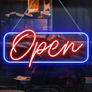Kavaas Neon Open Signs for Business Window 16.5" x 7.7" - LED Open Sign with USB Adaptor | Light Up Open Sign for Storefront Shop Bar Salon Cafes Restaurant (Blue/Red-Horizontal)