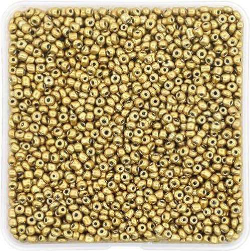 Auvoua 4mm Seed Beads Opaque Gold About 1600pcs/150Grams 6/0 Small Craft Beads for DIY Bracelet Necklaces Craft Jewelry Making Supplies (Gold)