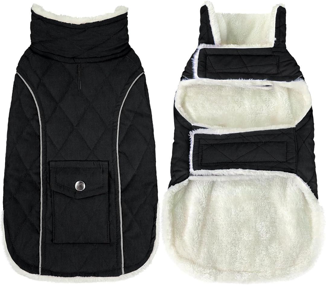 Malier Dog Winter Coat, Windproof Dog Cold Weather Coats with Real Pocket, Winter Extra Warm Pet Coat Fleece Jacket Reflective Clothes for Small Medium Large Dogs and Puppy (Black, Medium)